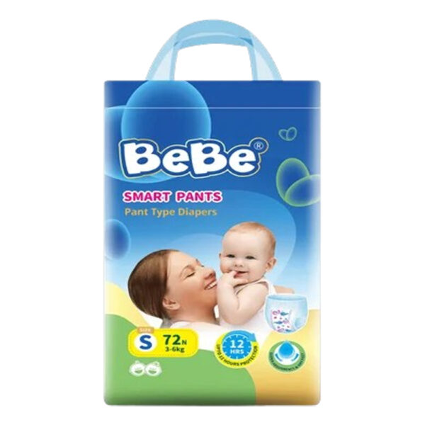 BeBe Baby Premium Care Diapers - Size S (3-6kg), 72 Pcs | Pants Style | 12-Hour Protection | Super Absorbent