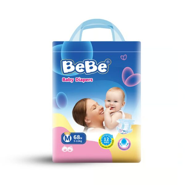 BeBe Baby Premium Care Diapers - Size M (5-11kg), 68 Pcs | Tape Style | 12-Hour Protection | Super Absorbent