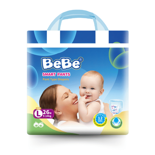 BeBe Baby Premium Care Diapers - Size L (9-14kg), 26 Pcs | Pants Style | 12-Hour Protection | Super Absorbent
