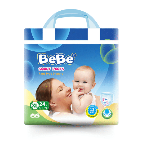 BeBe Baby Premium Care Diapers - Size XL (12-17kg), 24 Pcs | Pants Style | 12-Hour Protection | Super Absorbent